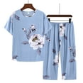 thumbnail image 1 of Sakmal Short Sleeve Women's Pajama Sets Plus Size Lightweight Cotton Linen Lounge Set Wide Leg Floral Round Neck Pajamas, 1 of 4