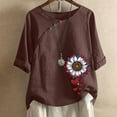 thumbnail image 1 of Sakmal Short Sleeve Womens Fashion Brown Graphic V-Neck Independence Day Cotton and Linen T-Shirts Ladies Shirts, 1 of 3