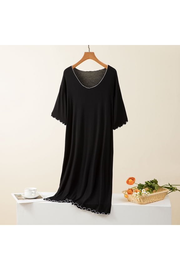 Short Sleeve Womens Moo Moo Cotton Nightgown Loungewear Solid Crew Neck Lightweight Nightgown for Women 3XL