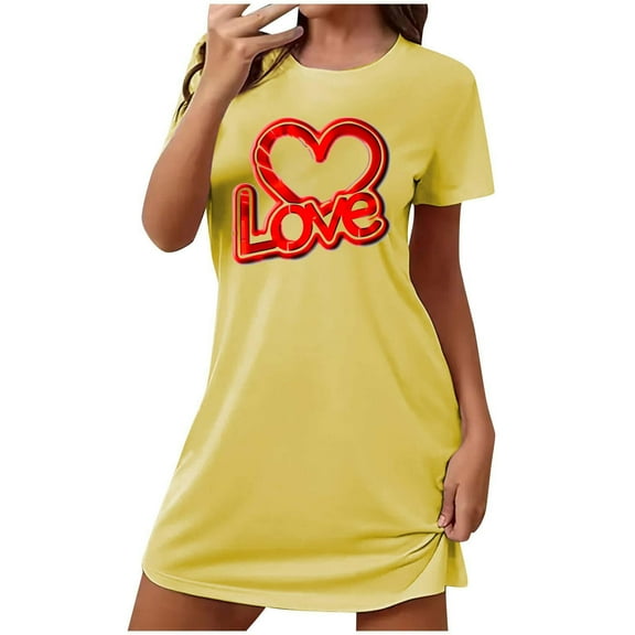 Sakmal Short Sleeve Womens Moomoo Nightgowns Valentines Cute Love Pajama Sleep Dress Heart Print Short Ladies Nightgown S
