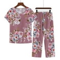 thumbnail image 1 of Sakmal Short Sleeve Womens Pajamas Sets Cropped Cotton and Linen Floral Loose Fit 2 Piece Ladies Sleepwear Plus Size, 1 of 3