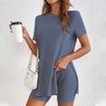 thumbnail image 1 of Sakmal Short Sleeve Womens Pajamas Sets Under $10 Shorts Pant Blue Ribbed Outing Solid Nightwear Tops for Ladies, 1 of 9