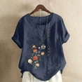 thumbnail image 1 of Sakmal Short Sleeve Womens Tops Cotton Linen Button Floral Crew Neck T-Shirts Ladies Shirts, 1 of 5