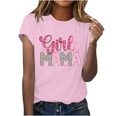 Sakmal Short Sleeve Womens Tops Pink Graphic Mother'S Day Crew Neck T-Shirts Ladies Shirts Clearance