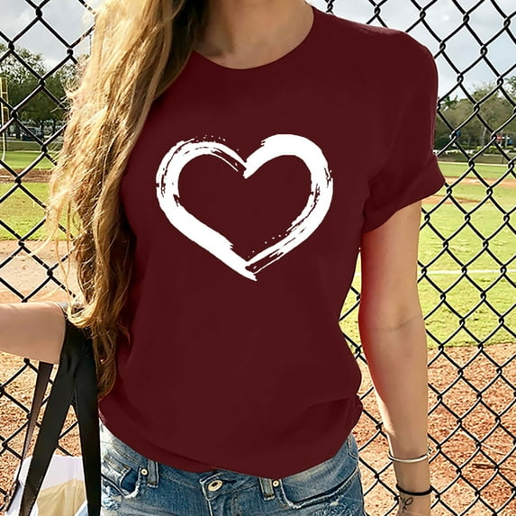 Sakmal Short Sleeve Womens Tops Red Floral Crew Neck T-Shirts Womens Shirts Under $5