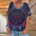 thumbnail image 1 of Sakmal Purple Womens Tops Under $5 Short Sleeve Floral V-Neck Vintage Asymmetrical T-Shirts Ladies Tops Under $5, 1 of 5