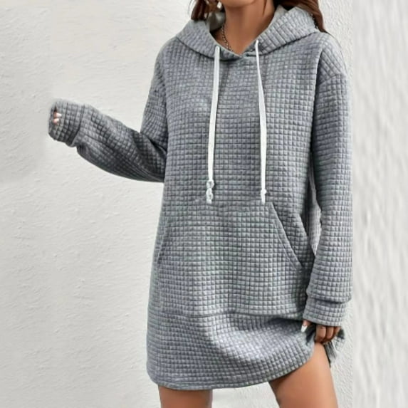 Sakmal Short Trendy Dresses for Women 2024 Sweatshirt Dresses Gray Hoodies Crew Neck Long Sleeve Ladies Dresses for Summer