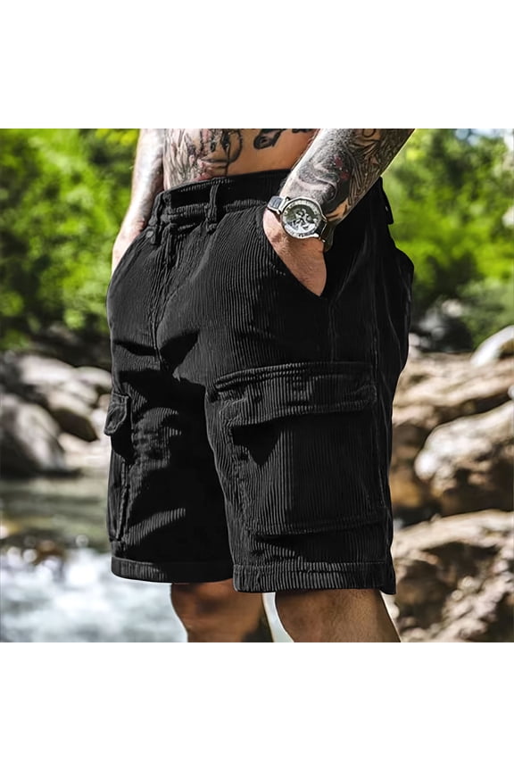 Shorts Men Cargo Cotton Khaki Elastic Waist Solid 9 Inch Lightweight Black Mens Shorts 2XL