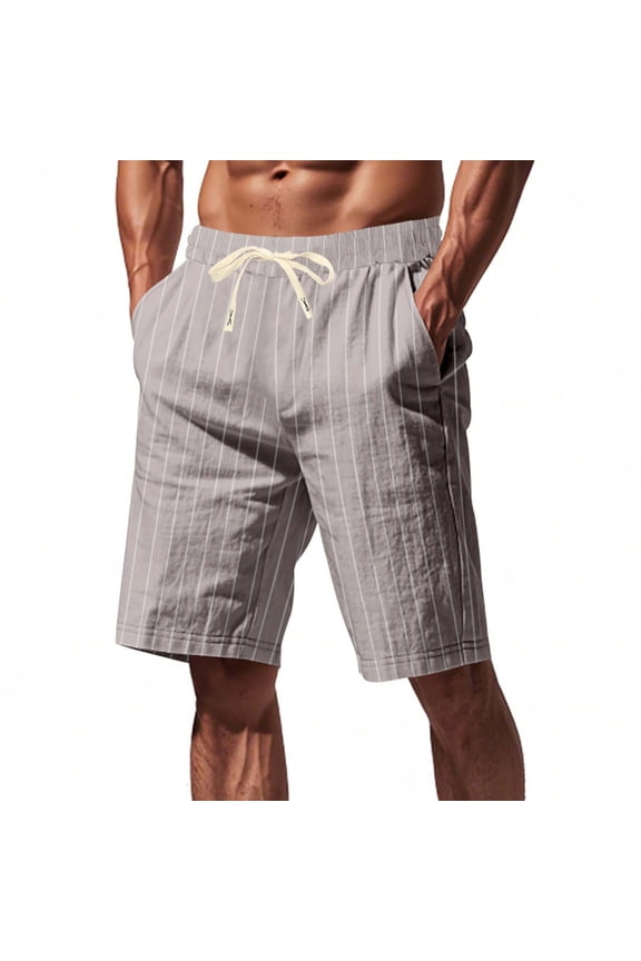 Shorts Men Cotton Linen Board Bermuda Casual 7 Inch Summer Gray Solid Mens Shorts M