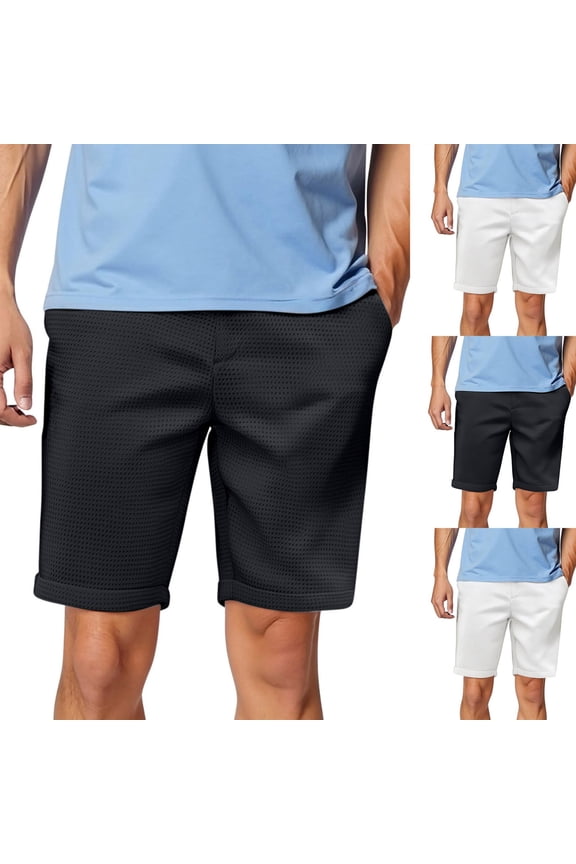 Shorts Men Khaki Chino Elastic Waist Black Solid Vacation 7 Inch Mens Shorts L