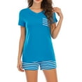 thumbnail image 1 of Sakmal Shorts Pant Pajamas Sets for Women Blue Short Sleeve Striped 2 Piece Comfy Ladies Sleepwear Plus Size, 1 of 7