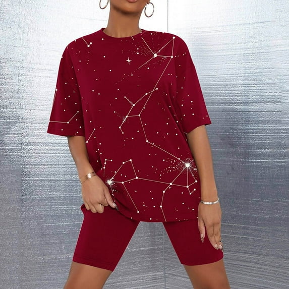 Sakmal Shorts Pant Womens Pajama Sets Elbow-Length Red Comfy Loose Fit Graphic Girls Sleepwear