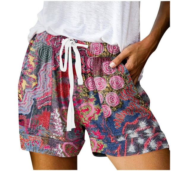 Sakmal Shorts for Women 5" Purple Beach Vacation Floral Print Hawaiian Shorts with Pockets