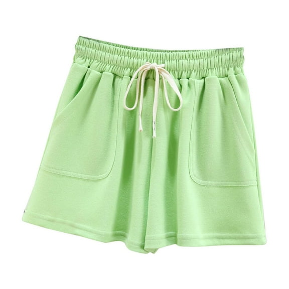 Sakmal Shorts Women Casual Cotton Green 6" Daily High Waisted Shorts with Pockets