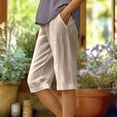 thumbnail image 1 of Sakmal Shorts Women Yellow Summer Bermuda Cotton and Linen 9" Knee Length High Waisted Shorts with Pockets, 1 of 6