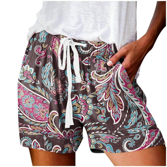 Sakmal 5" Shorts Womens Green Floral Print Hawaiian Beach Vacation Shorts with Pockets