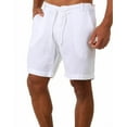 thumbnail image 1 of Sakmal Shorts for Men Bermuda Cotton Linen Knee Length Elastic Waist 9 Inch Vacation Solid White Mens Shorts M, 1 of 4