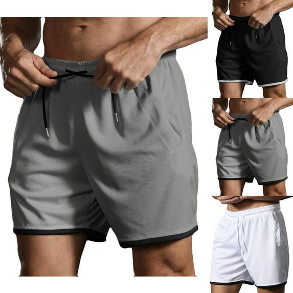 Sakmal Shorts for Men Bermuda Wide Leg Black Solid Drawstring 7 Inch Shorts for Men L