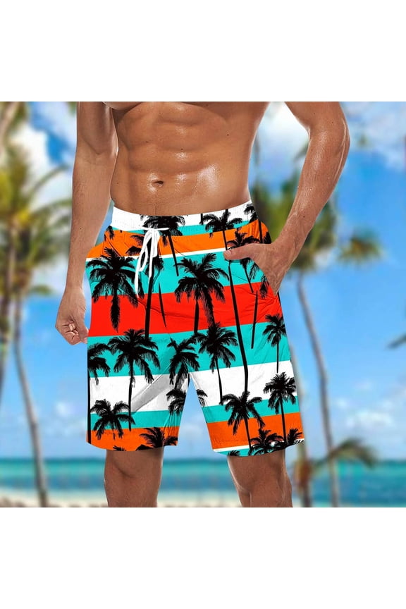 Shorts for Men Board Big and Tall Bermuda Elastic Waist 7 Inch Hawaiian Beach Black Shorts for Men L