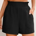 thumbnail image 1 of Sakmal Shorts for Women Black Ruffle Solid High Waisted 5 Inch Inseam Shorts with Pockets, 1 of 9