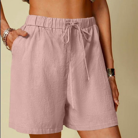 Sakmal Wide Leg Shorts for Women High Waisted Pink Comfy Linen Beach Vacation Shorts with Pockets