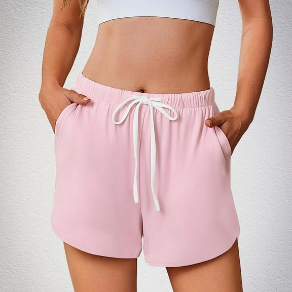 Sakmal Shorts for Women Trendy Loungewear Comfy Pink Mid Rise Solid 5" Shorts with Pockets