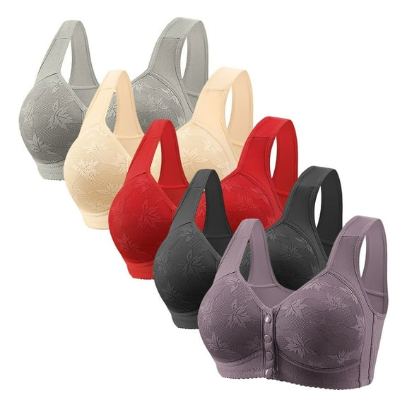 Sakmal Side Smoothing Bralettes for Women with Support Lace Front Closure Soft Red Bras for Women 36,5-Pack