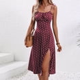 thumbnail image 1 of Sakmal Side Split Spring Dresses for Women 2025 Sexy Midi Sundress Purple Dress Polka Dot Dresses, 1 of 7