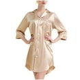 thumbnail image 1 of Sakmal Silky Night dress for Women Cute Button Down Soft Gold Pajama Dress Long Sleeve Short Solid Collared Nightshirts S-2XL, 1 of 4