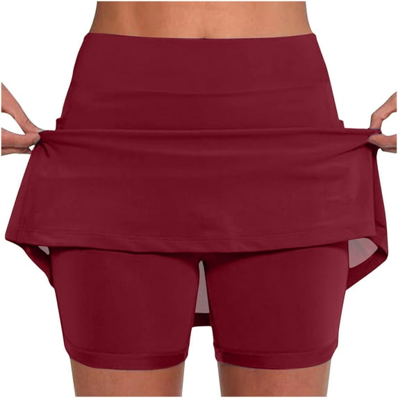 Sakmal Red Shorts for Women Running Workout Solid Stretchy Skorts Tennis Skirt Shorts