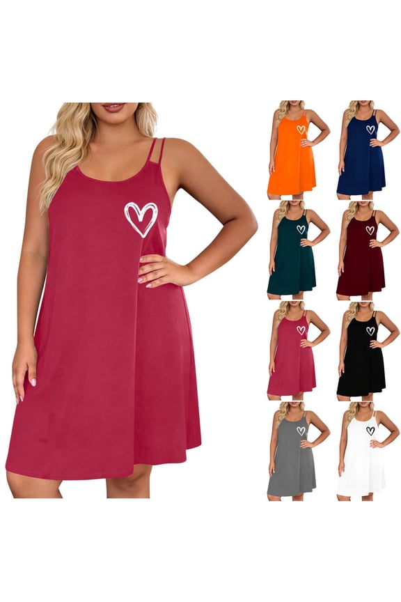 Sleep Tank Moo Moos for Women Sleeveless Love Plus Size Heart Print Lightweight Crew Neck Ladies Nightgown L