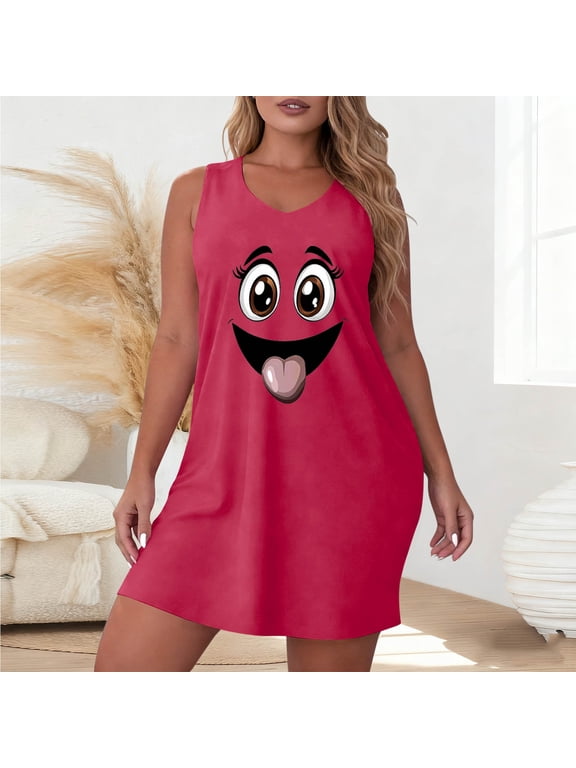 Sleep Tank Moomoo Womens Nightgown Funny Sleeveless Graphic Casual Crew Neck Nightgown for Women XL