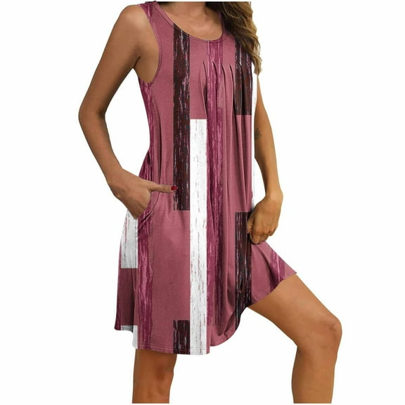 Sakmal Sleep Tanks Sleepwear for Women Pleated with Pockets Pajama Dress Sleeveless Red Sleep Tanks