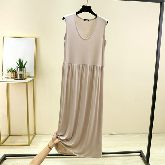 Sakmal Sleep Tanks Womens Moomoo Nightgowns Cotton Plus Size Sleepshirt Sleeveless Beige Sleep Tanks