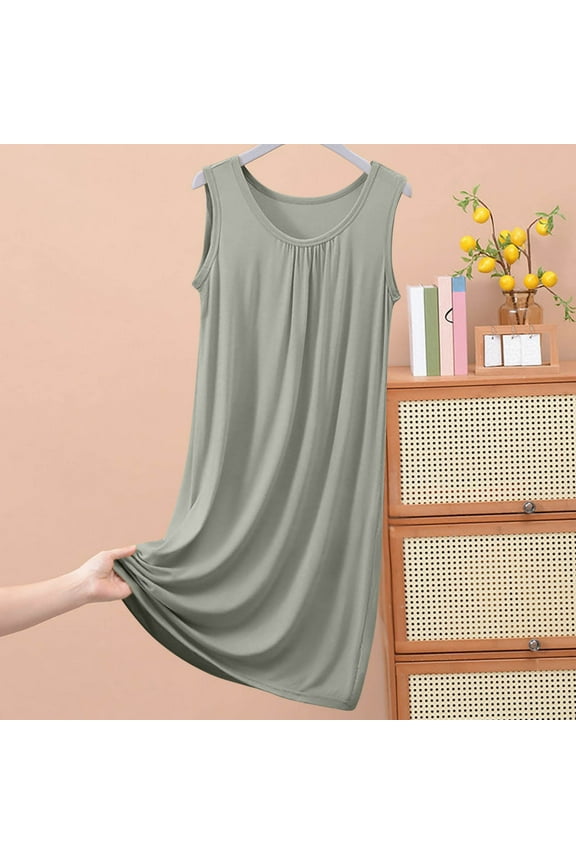 Sleepwear for Women Cotton Plus Size Sleep Tanks House Dress Green Sleeveless Sleep Tanks