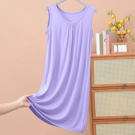 Sakmal Sleepwear for Women Plus Size Cotton Sleep Tanks Sleep Dress Purple Sleeveless Sleep Tanks
