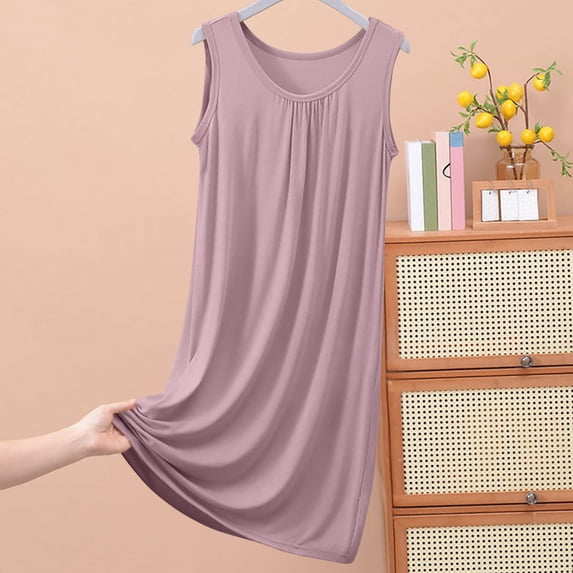 Sakmal Sleepwear for Women Sleep Tanks Cotton Plus Size Night dress Yellow Sleeveless Sleep Tanks