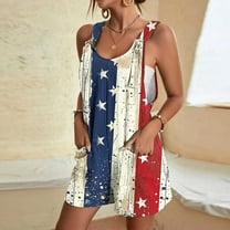 Sakmal Sleeveless 4Th of July Outfits for Women Celebration Square Neck Short Jumpsuits Usa Stars Stripes Rompers
