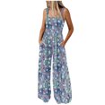 thumbnail image 1 of Sakmal Sleeveless Dressy Jumpsuits for Women Boho Flowy Blue Overalls Long Wide Leg Square Neck Floral Pants with Pockets, 1 of 8