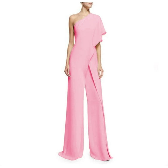 Sakmal Sleeveless Jumpsuits for Women Casual Pink Dressy Formal Wedding Guest Overalls Wide Leg Boat Neck Full One Shoulder Solid Pants