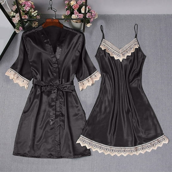 Sakmal Sleeveless Pajamas Sets for Women Shorts Pant Black Lace Satin Solid 2 Piece Ladies Sleepwear