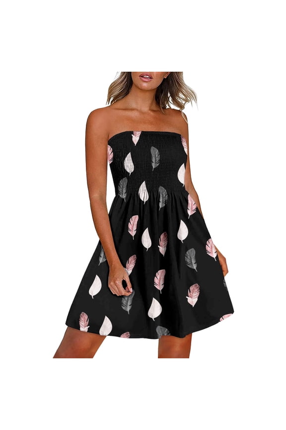 Sleeveless Womens Summer Dresses Mini Boat Neck A Line Black Boho Dresses ,Sizes S-2XL