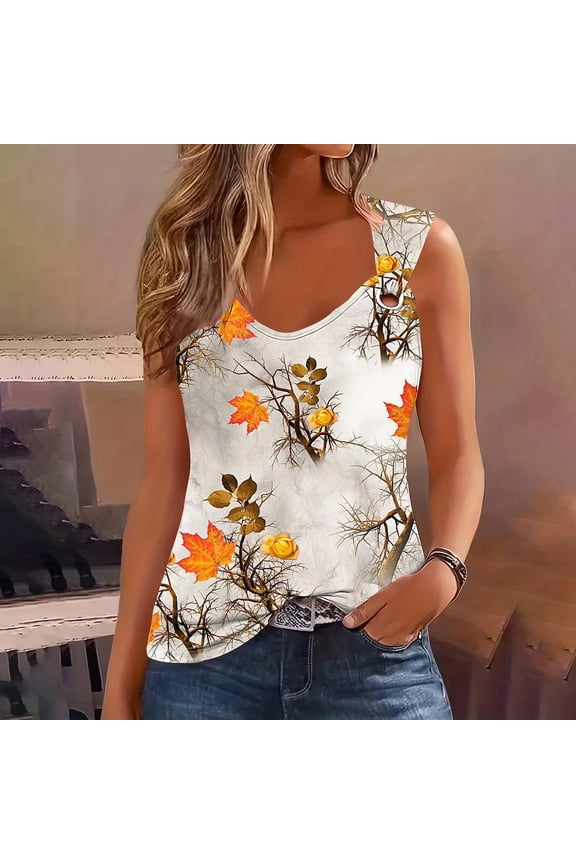 Sleeveless Womens Tops&nbsp; Yellow Cami Floral Crew Neck Tank Tops Ladies Shirts $5