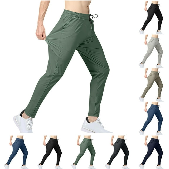 Sakmal Slim Straight Leg Sweatpants Men's and Big Men's Stretchy Open Bottom Pants Hiking High Waisted Black Sweatpants for Men L