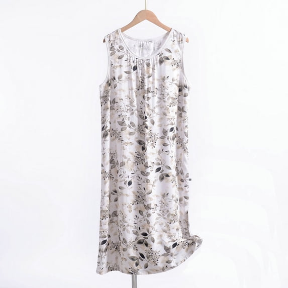 Sakmal Soft Moomoo House Dress for Women Long Plus Size White Sleepwear Sleeveless Floral Sleep Tanks for Women