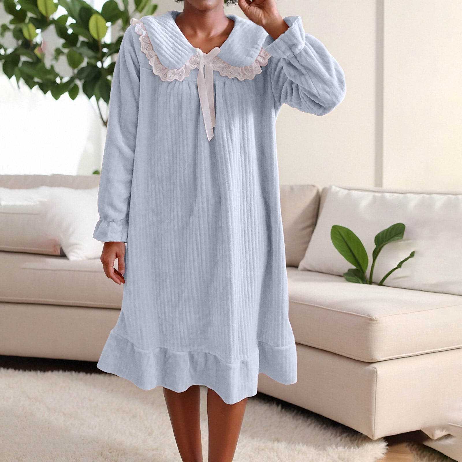 Sakmal Soft Moomoo Night dress for Women Princess Style Blue Flannel Long Mumu  Dress Ribbed Long Sleeve Nightgowns for Women - Walmart.com