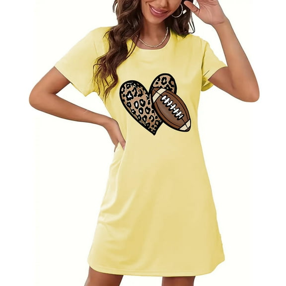 Sakmal Soft Moomoo Nightgowns Women Short Yellow Sleep Dress Short Sleeve Rugby Print Nightgowns for Women