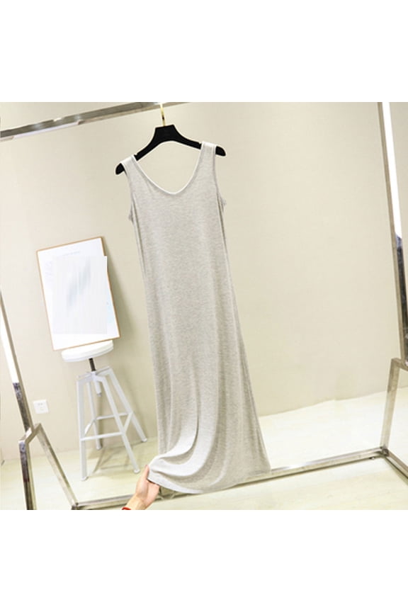 Soft Moomoo Nightgownss Women Babydoll Sleeveless Cotton Nightwear Long Solid Ladies Nightgown M