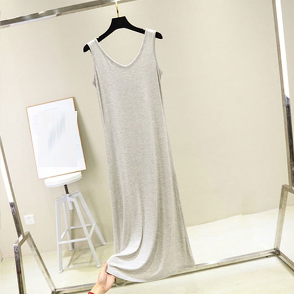 Sakmal Soft Moomoo Nightgownss for Women Babydoll Sleeveless Cotton Sleepwear Solid Long Nightgowns for Women XL