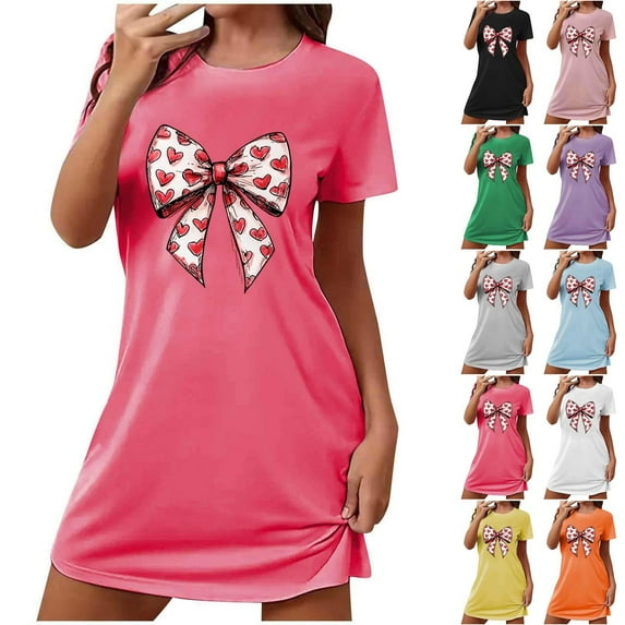 Sakmal Soft Moomoo Nightgownss for Women Love Valentines Plus Size Short Sleeve Night dress Heart Print Short Nightgowns for Women L